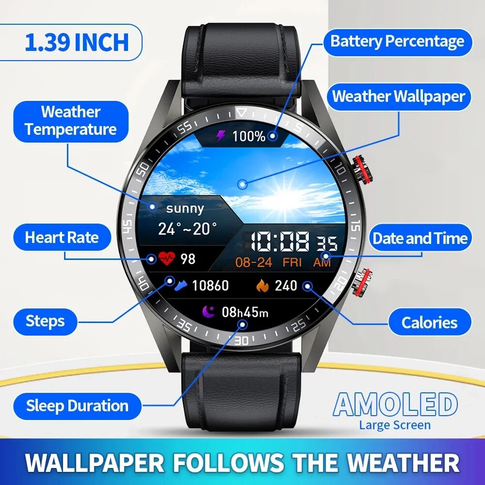 2023 New 454*454 Screen Smart Watch Always Display The Time Bluetooth Call Local Music Smartwatch For Men's Huawei Xiaomi Phone