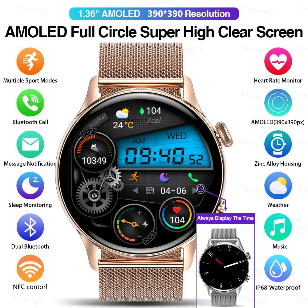 KAVSUMI Smart Watch AMOLED HD Screen Always On Display Women Watches Bluetooth Call IP68 Waterproof Sport Fitness Men Smartwatch