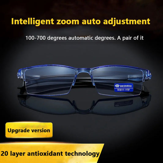 New Anti Blue Ray Reading Glasses Smart Automatic Zoom Reading Glasses Autofocus Power +1.0(100) ~ +7.0(700) Half-Rim Unisex