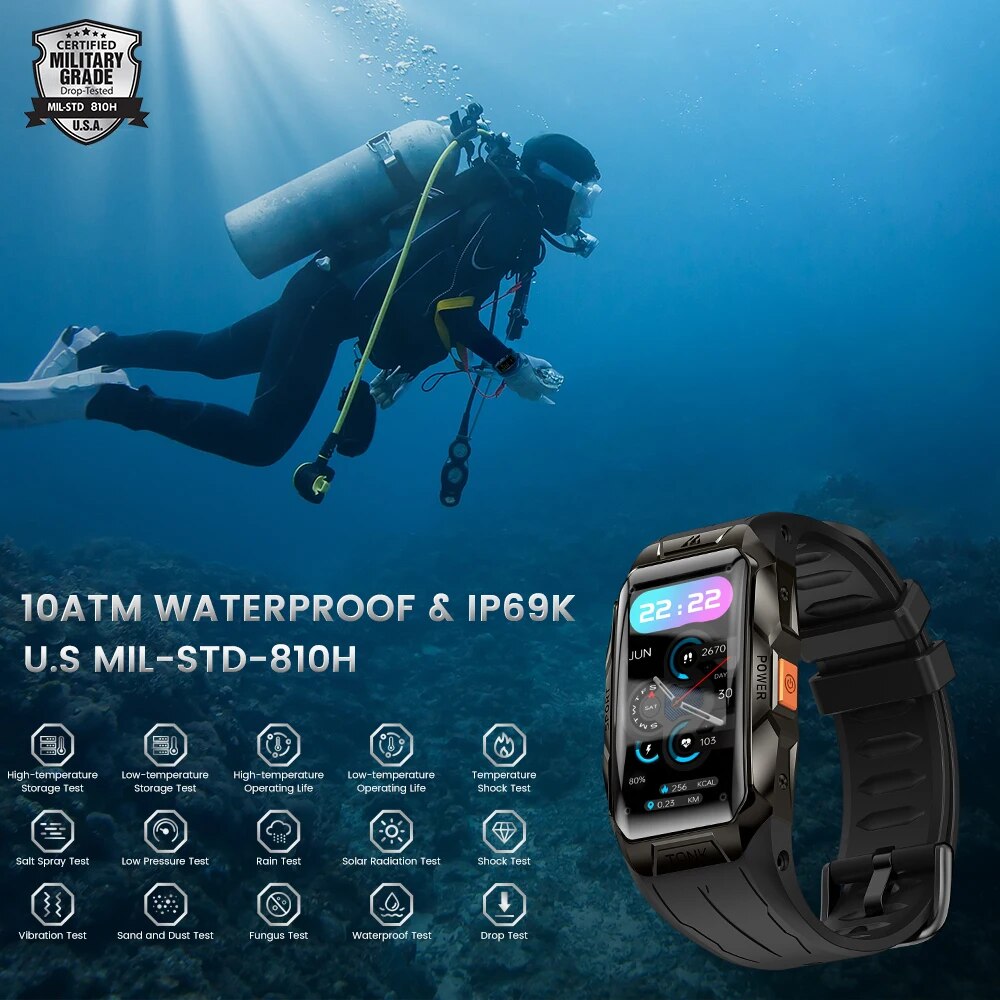 AMAZTIM TANK X1 Fitness Smartwatch 1.47" AMOLED AOD Screen 10ATM Waterproof Watch Digital Electronic Smart Watch for Men Women