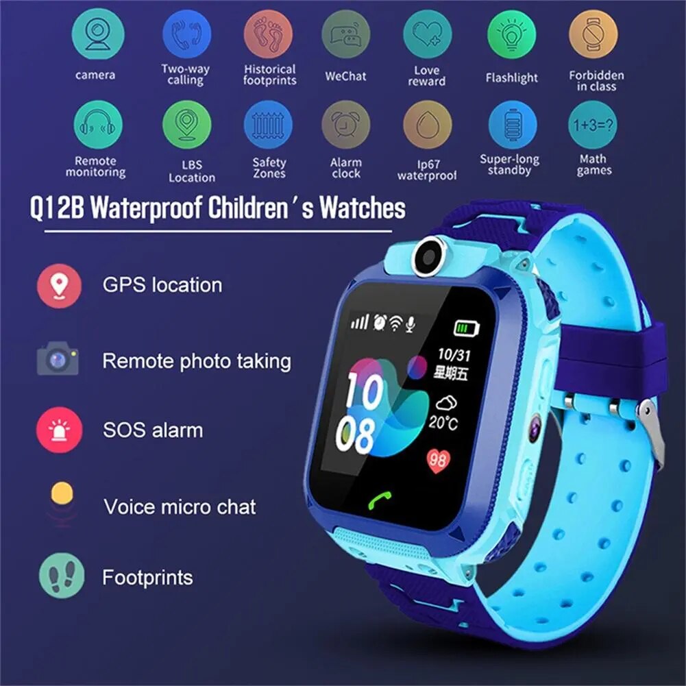 Q12b Children Smart Watch Kids 1.54-inch Touch Screen Positioning Call Smartwatch Remote Locator Photo Clock For IOS Android