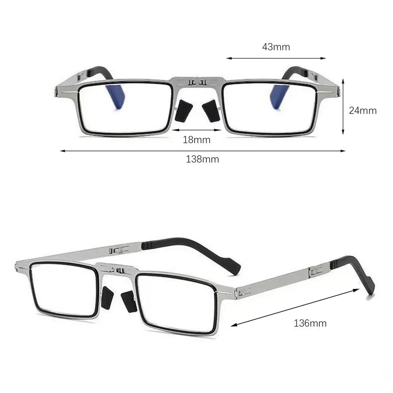 Portable Smart Folding Reading Glasses Blue Light Blocking For Men Metal Round Square Elder Eyeglasses Diopters Presbyopia Gafas