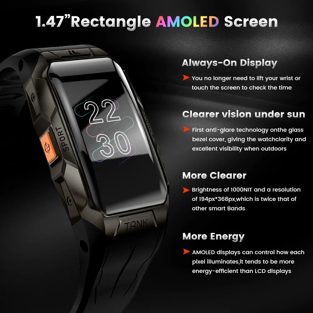 AMAZTIM TANK X1 Fitness Smartwatch 1.47" AMOLED AOD Screen 10ATM Waterproof Watch Digital Electronic Smart Watch for Men Women