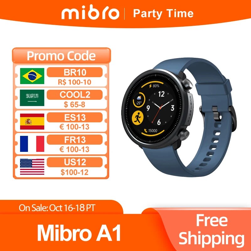 Mibro A1 Smartwatch Global Version Blood Oxygen Heart Rate Monitor 5ATM Waterproof Fashion Bluetooth Sport Men Women Smart Watch