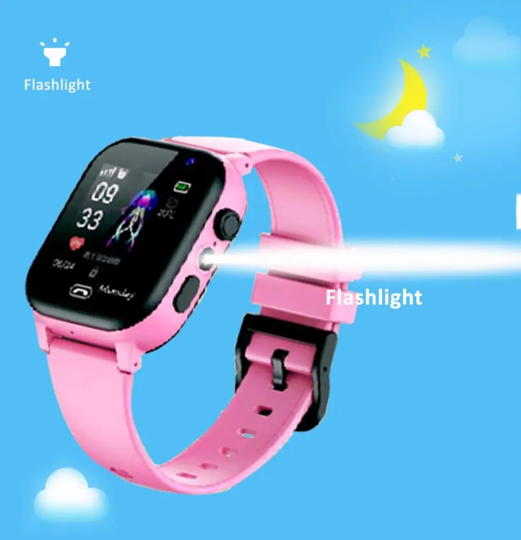 Kids Smart Watch Phone LBS SOS Location Camera Video Call SIM Card Flashlight Camera Alarm Clock Children Smartwatch Gifts