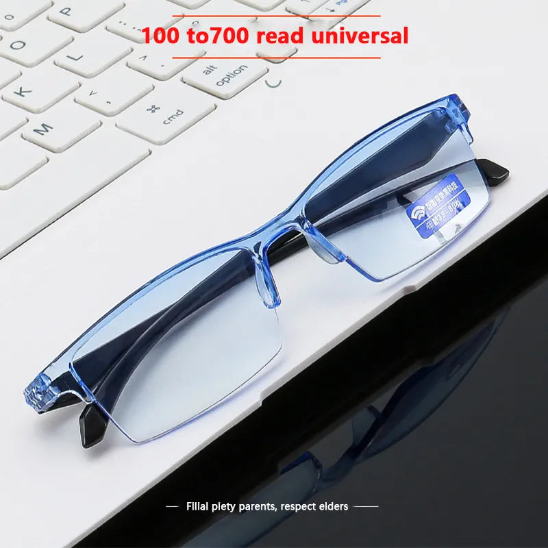 New Anti Blue Ray Reading Glasses Smart Automatic Zoom Reading Glasses Autofocus Power +1.0(100) ~ +7.0(700) Half-Rim Unisex