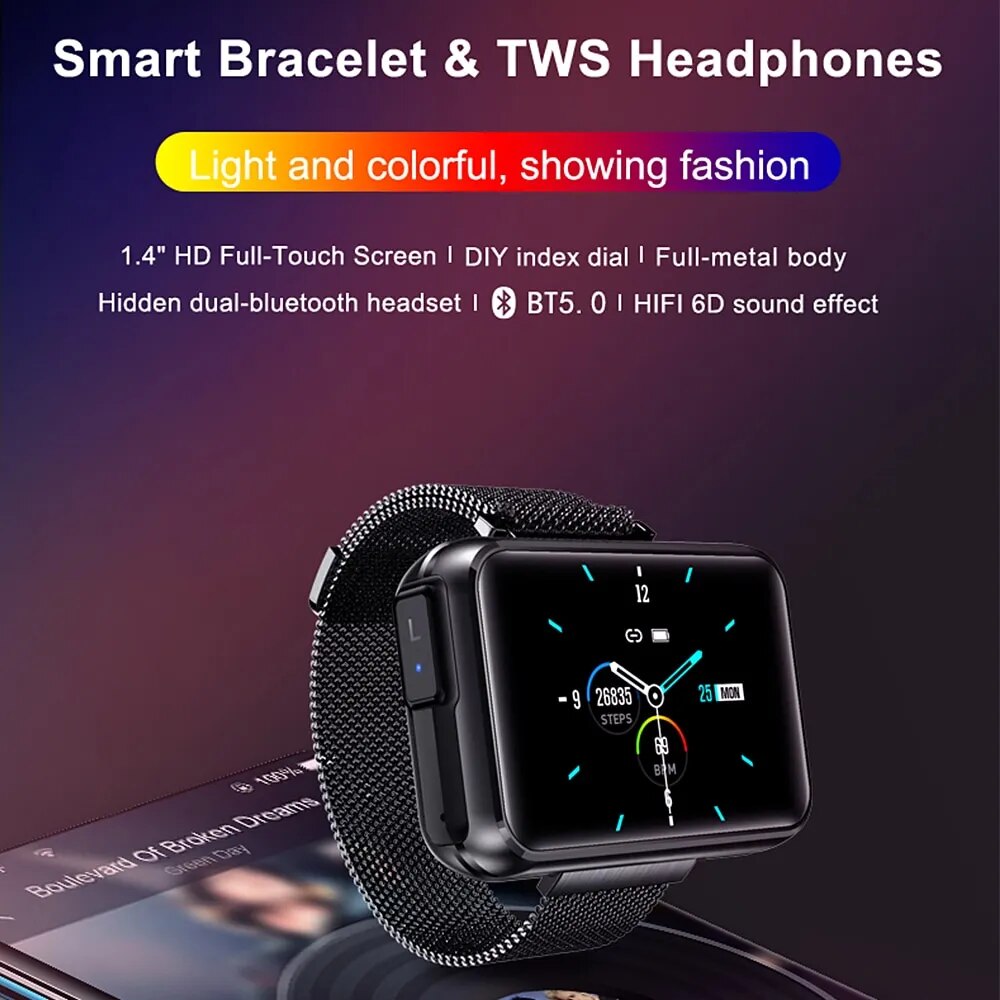 T91 Smart Watch 2 in 1 TWS Wireless Bluetooth Headset Big DIY Screen Fitness Heart Rate Tracker For Woman Men Sports Smartwatch