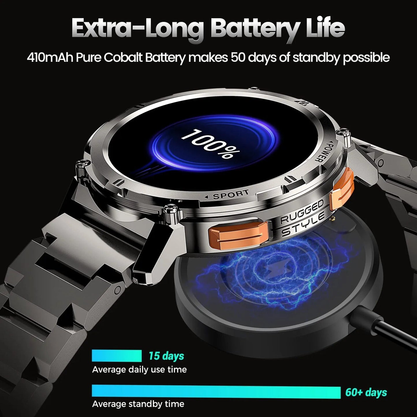 2023 KOSPET TANK T2 Smartwatch Bluetooth Call AMOLED AOD Men's Watch 5ATM Waterproof Sport Fitness Tracker Smart Watches For Men