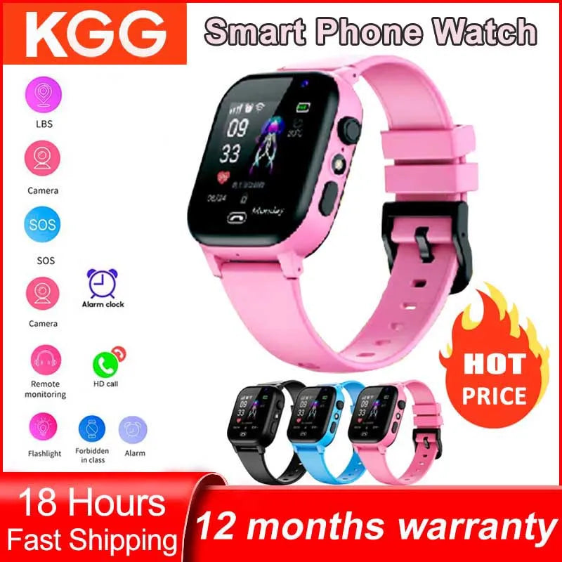 Kids Smart Watch Phone LBS SOS Location Camera Video Call SIM Card Flashlight Camera Alarm Clock Children Smartwatch Gifts