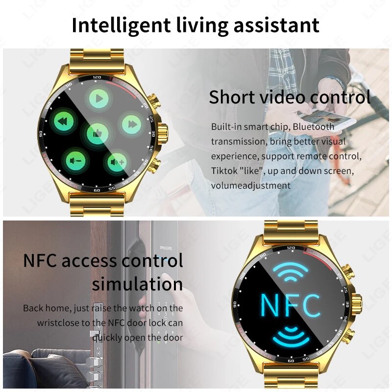 NFC Smart Watch for Porsche Men Digital Watches Bluetooth Call Smartwatch for Android HUAWEI Xiaomi Samsung Phone and iOS iPhone